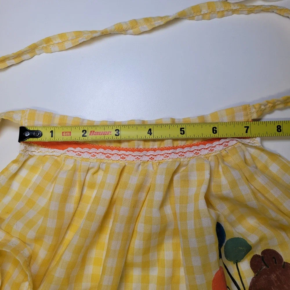 Vintage Yellow Gingham Child Apron Hand Painted Bear‎ with Balloons Bib Set